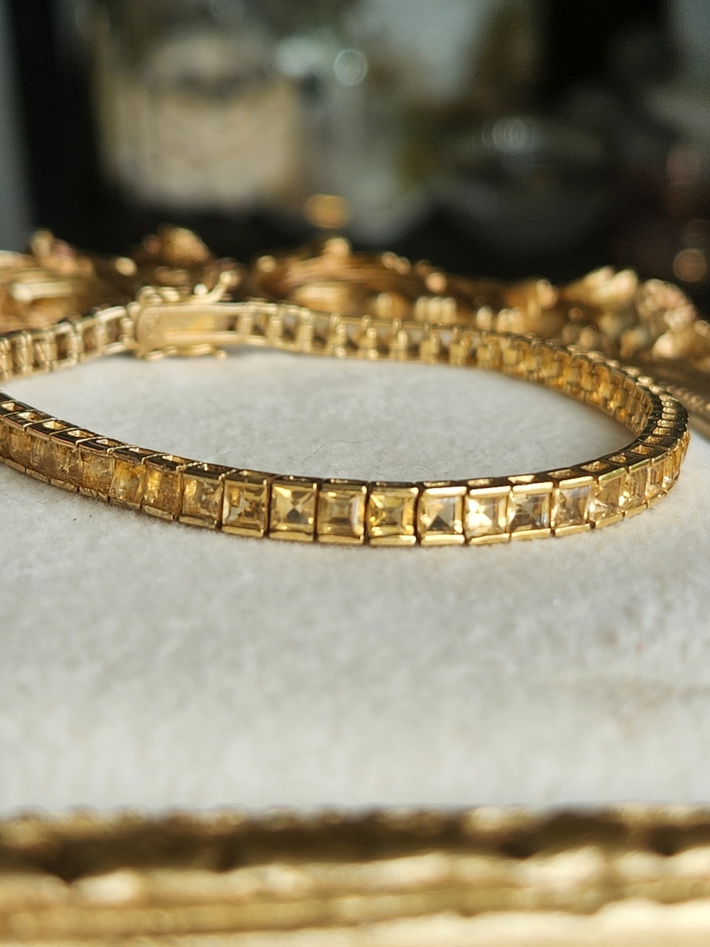 14k Gold Vermeil 925 plated Sterling Silver Citrine Tennis  Bracelet 7.5 Square